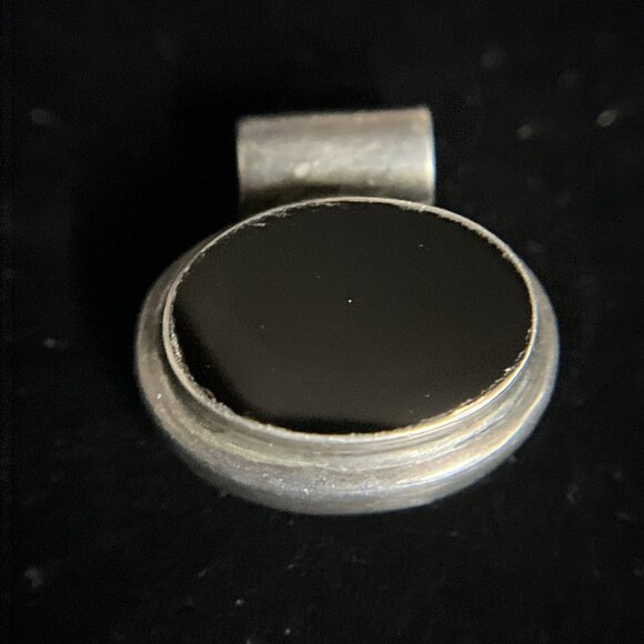 Vintage 925 Sterling Silver Onyx Modernist Slide Pendant 7.3g Artist Signed - Picture 2 of 11